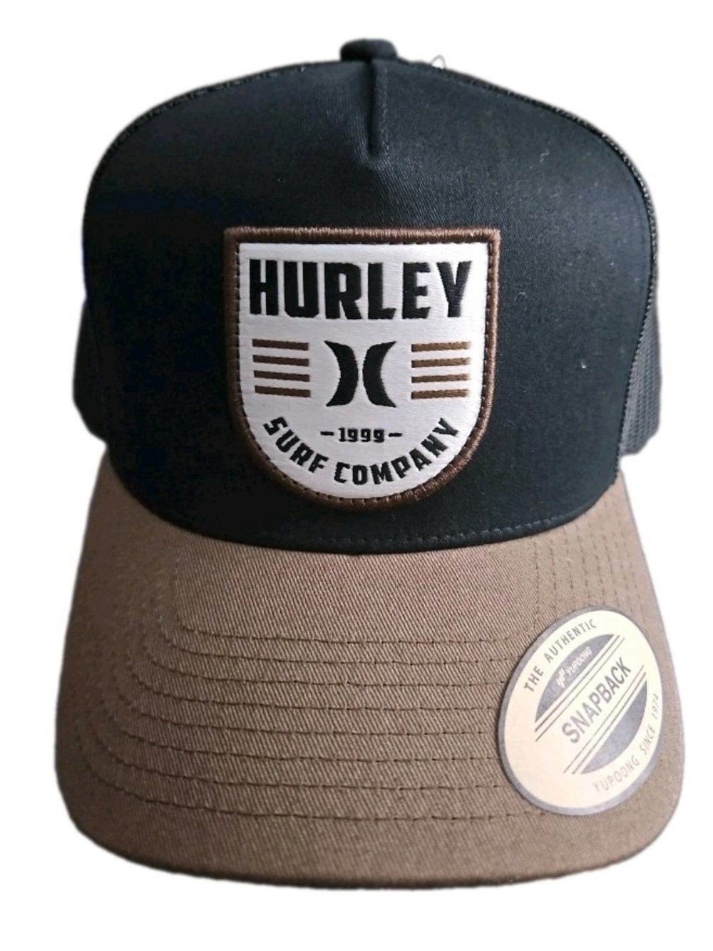 HURLEY TITAN TRUCKER SNAPBACK HAT BLACK BROWN MESH FLAT BILL ONE SIZE NWT